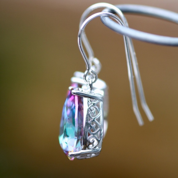 Mystic Rainbow Topaz Earrings Sterling Silver Handcrafted in Canada - Picture 3 of 7
